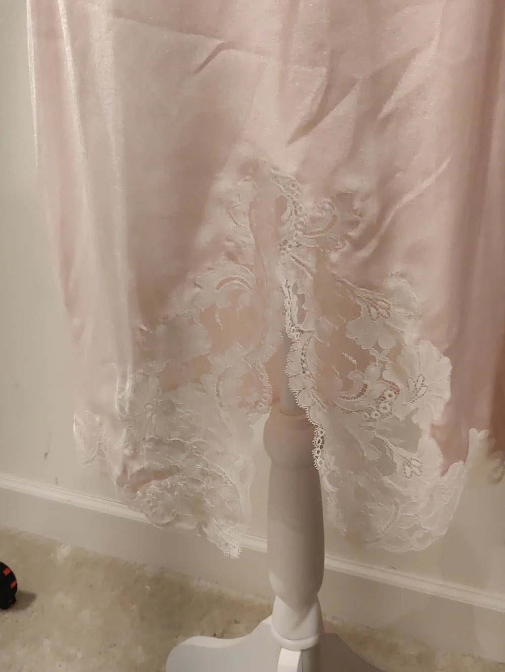 Vintage Eve Stillman Romantic Lingerie Pink Satin Half Slip Floral Lace Trim Y2K